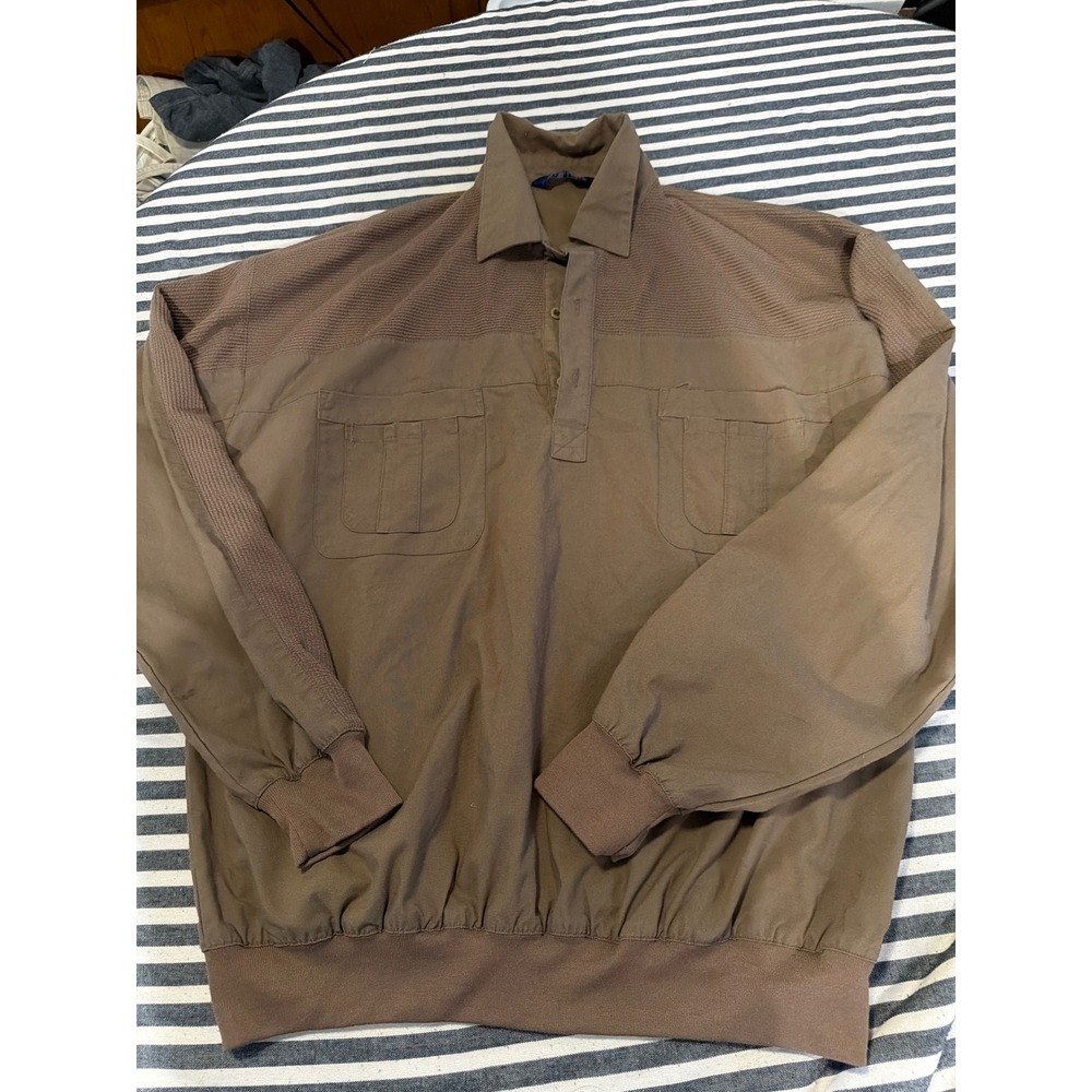 VTG LD Sport International Mens Brown Pullover Utility Shirt Ribbed Texture L